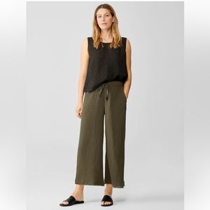 NWT Eileen Fisher wide-leg, organic cotton, cropped pants, olive green